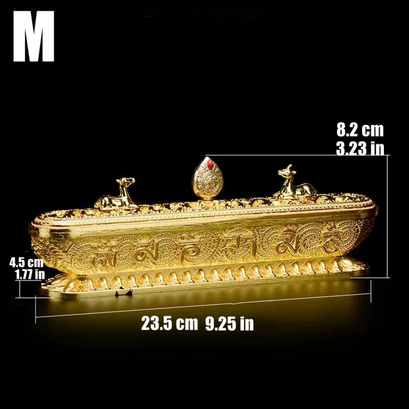 Sanskrit Incense Stick Burner Alloy Buddhist Tibetan Indoor Golden Meditation Engraving Temples Smoke Supply Furnace Ornaments