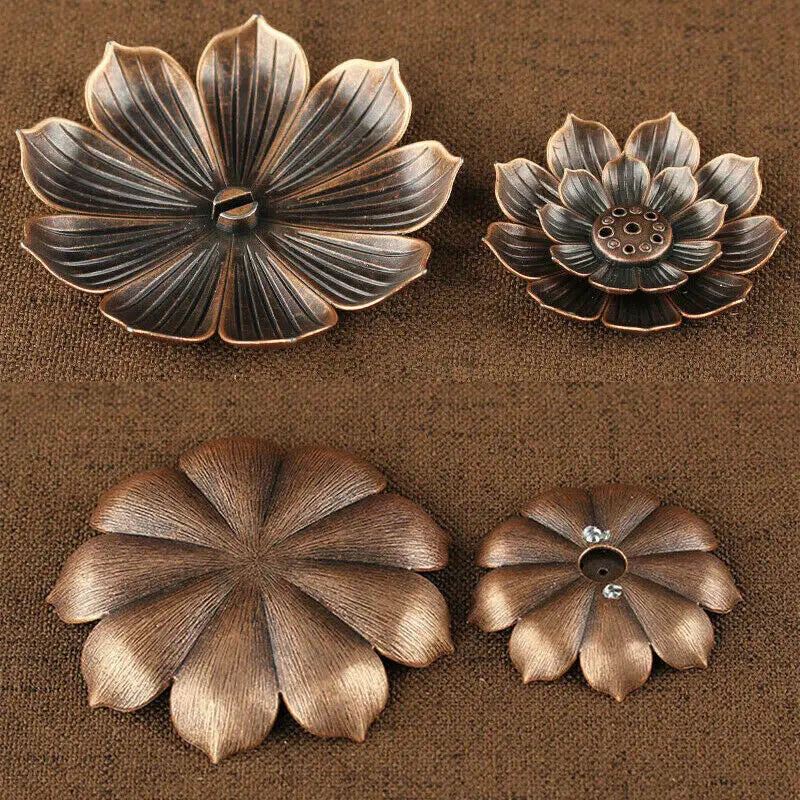 Metal Sandalwood Incense Sticks Holder Buddhism Zen Lotus Sticks Incense Censer Nasturtium Ashtray 2 In 1 Alloy Incense Burner