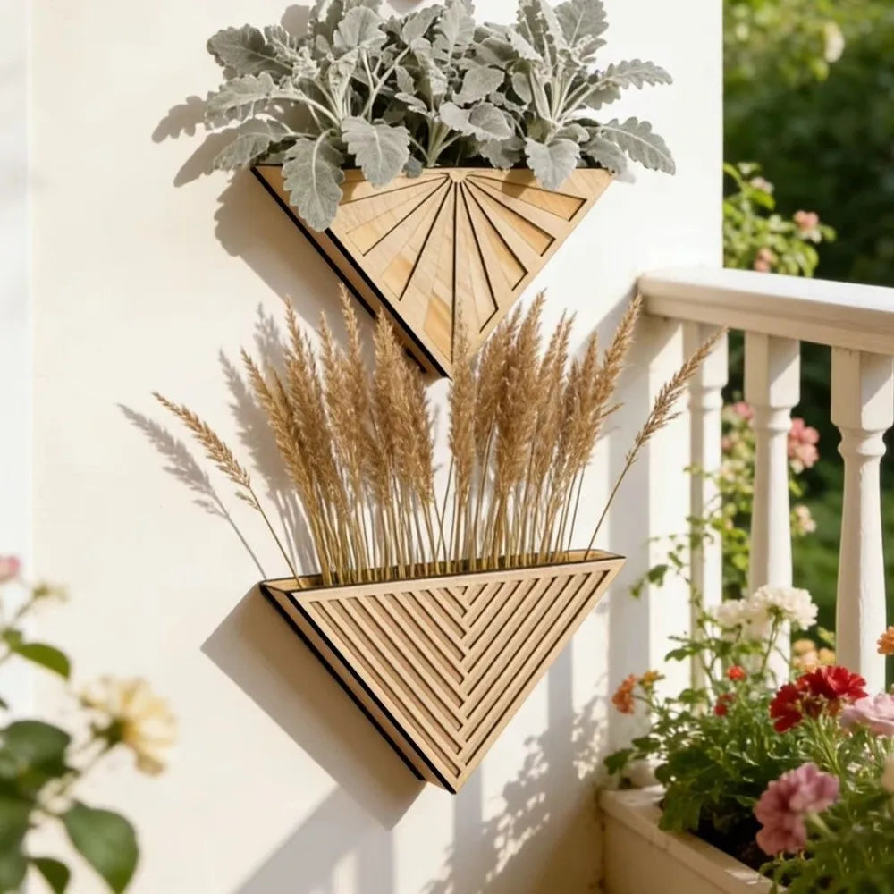 Plant Holder Modern Wooden Triangle Wall Planter Minimalist Decorative Geometric Flower Pot Handmade Succulent Pot Indoor