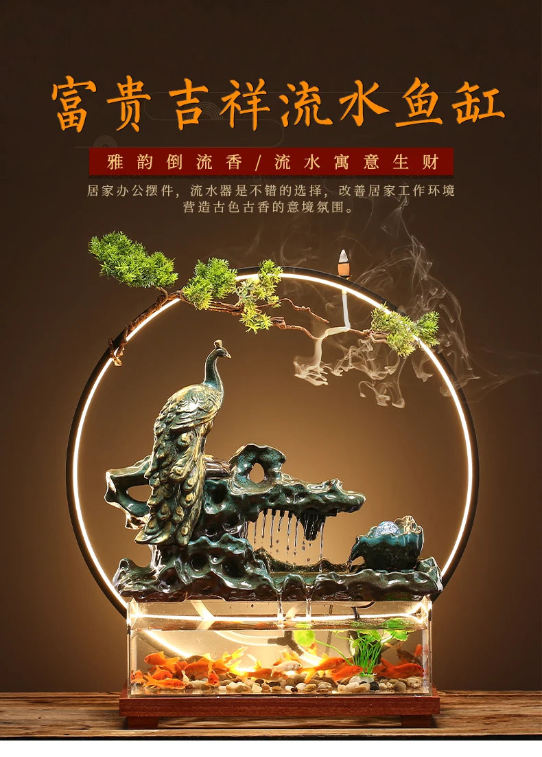 Chinese-style flowing water ornaments landscape fish tank living room small fountain waterfall creative home decoration