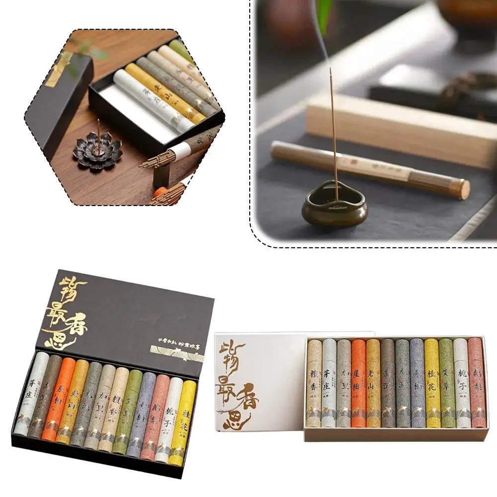 Chinese 12 kinds of scented Incense Stick Gift Box Set natural linear Aromatherapy For Home Indoor Yoga Zen Meditation Soothing