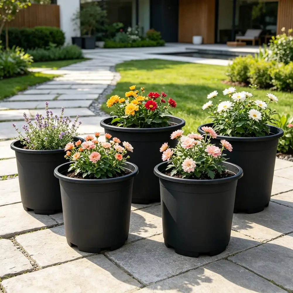 Indoor Plant Pot Black Plastic Flowerpot Planter with Drainage Holes Reinforced Rim Nursery Container Gallon Planter Pot