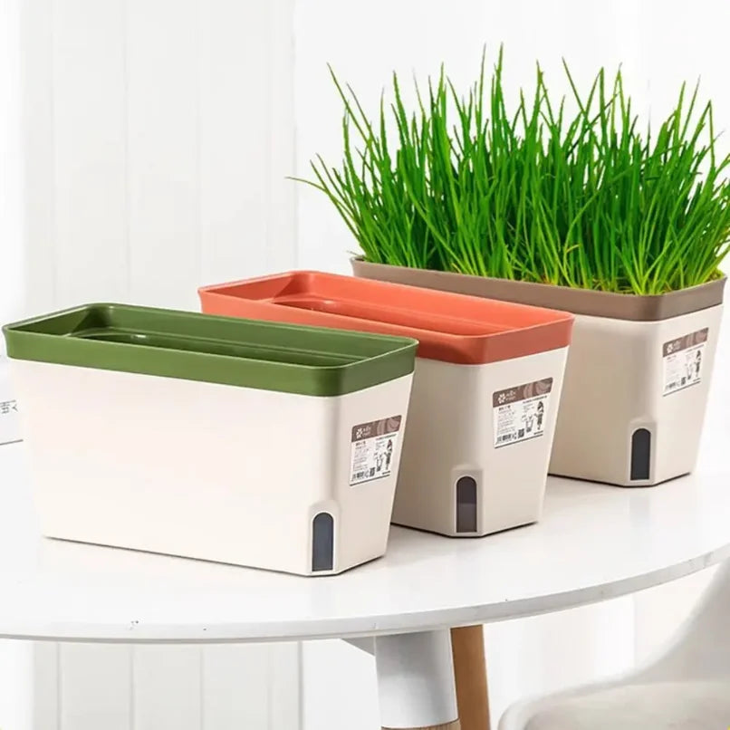 Modern Stylish Double Layer Flower Pot Rectangular Indoor Flower Planter Box Self Watering Plant Pot Hydroponics Planter
