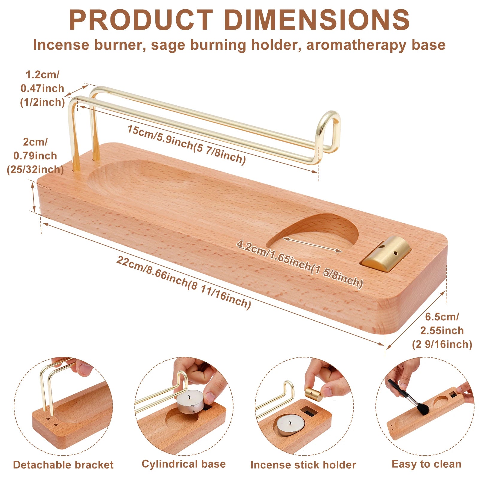 Incense Stick Holder Wooden Incense Burner Holder 4 in 1 Multi-purpose Sage Holder for Home Office Burning Palo Santo Sage Stick