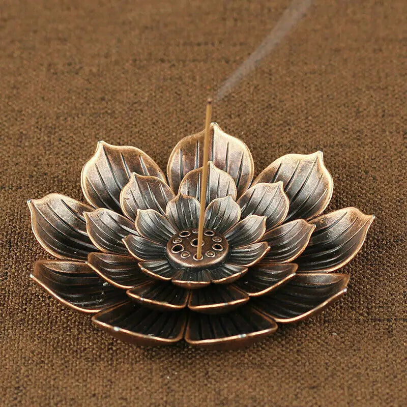 Metal Sandalwood Incense Sticks Holder Buddhism Zen Lotus Sticks Incense Censer Nasturtium Ashtray 2 In 1 Alloy Incense Burner