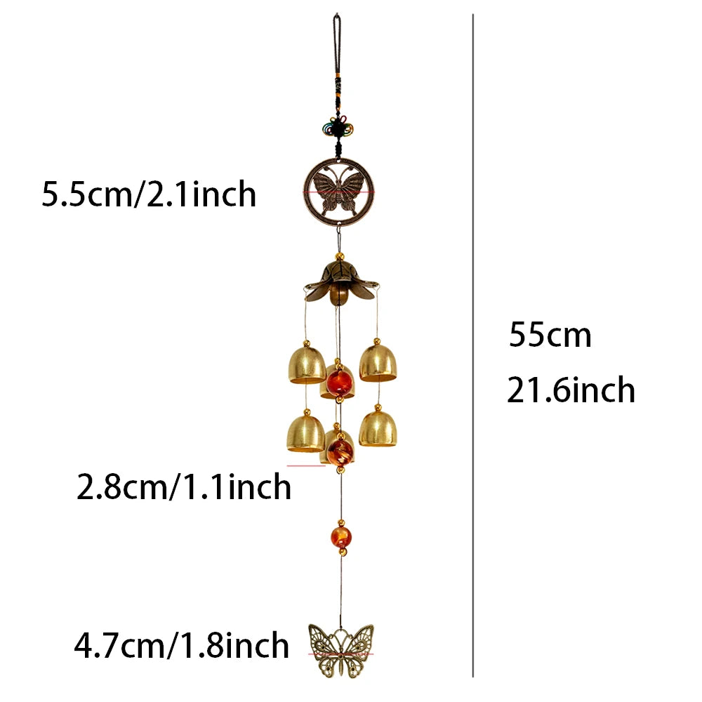 6 Bells Wind Chime with Butterfly Charms Home Garden Decor Chimes Handmade Feng Shui Hanging Wind Chimes Lucky Gifts for Friends