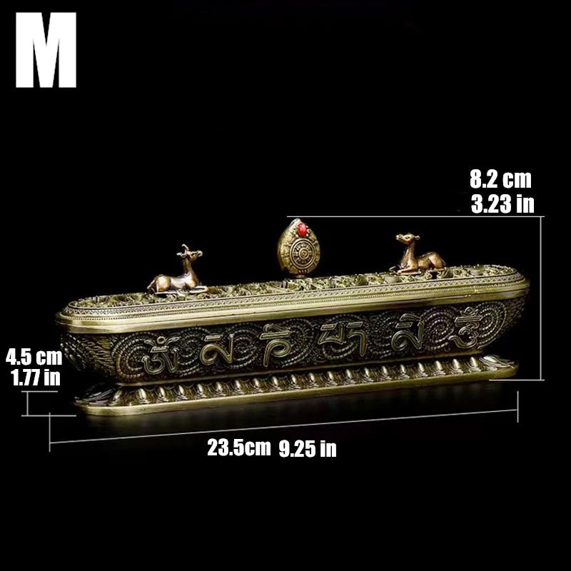 Sanskrit Incense Stick Burner Alloy Buddhist Tibetan Indoor Golden Meditation Engraving Temples Smoke Supply Furnace Ornaments