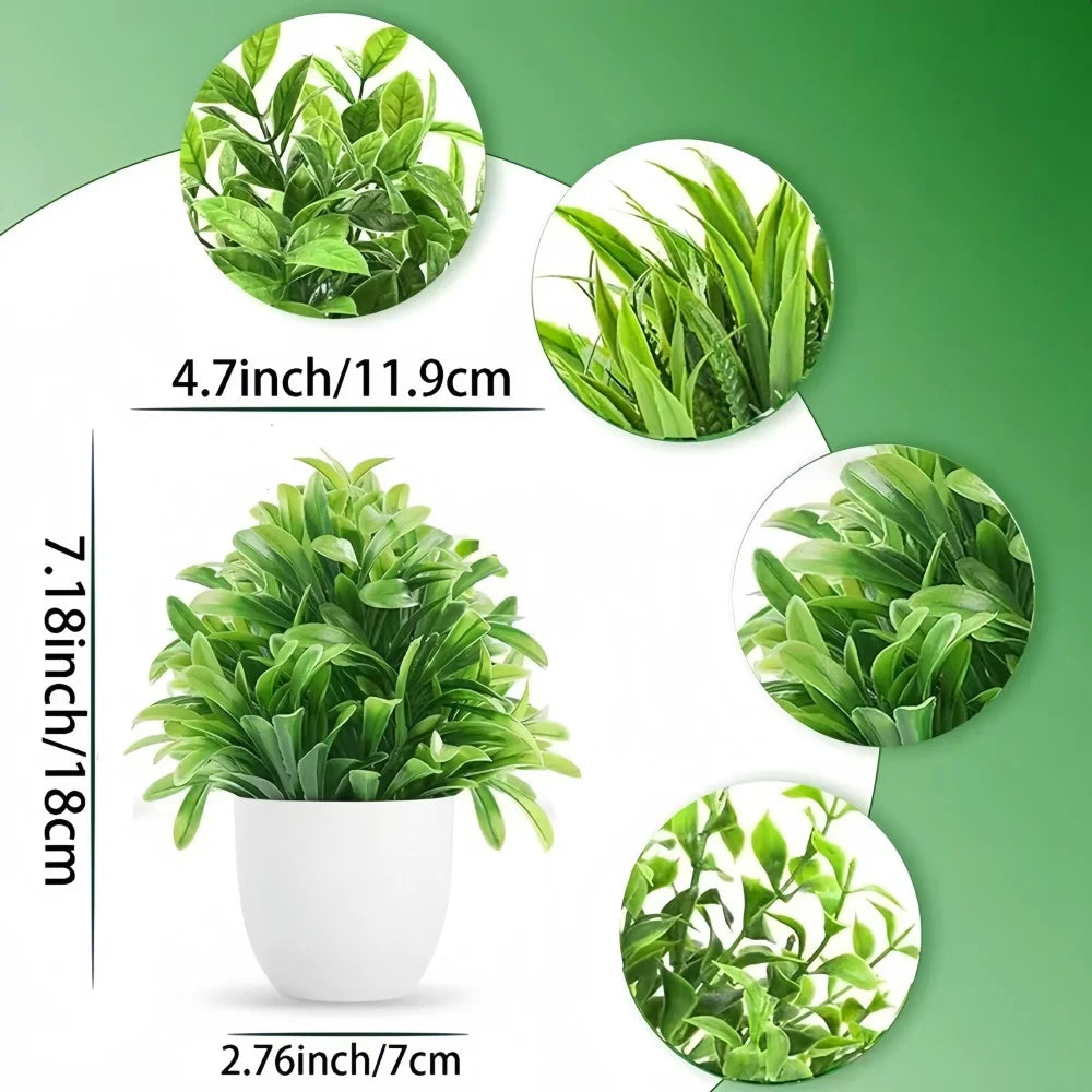 4pcs/set Mini Artificial Plants Potted Indoor Outdoor Decor Green Bonsai for Home Garden Office Living Room Decoration Ornament