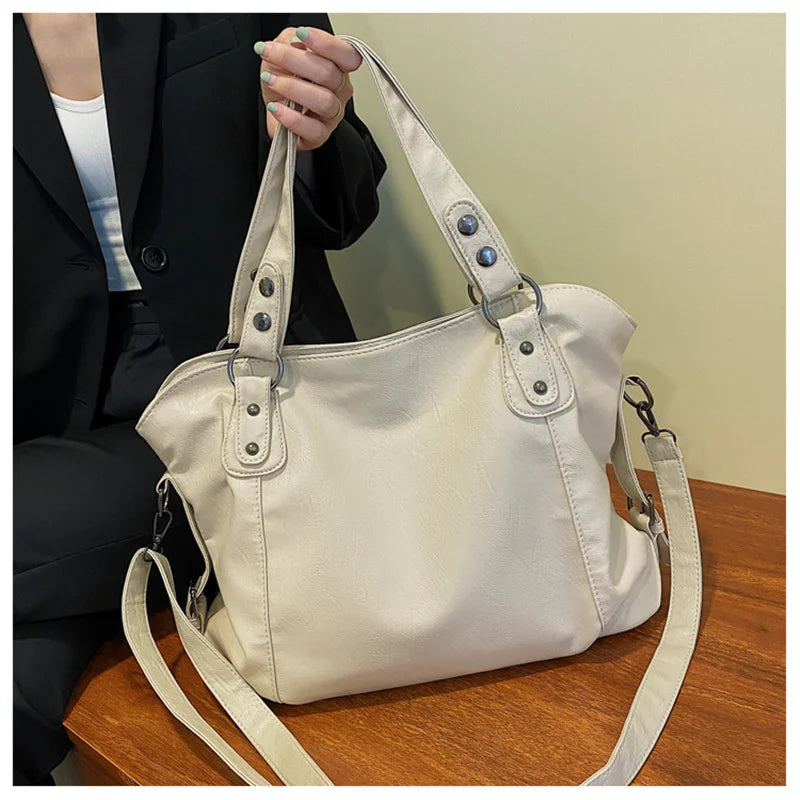 Big Black Shoulder Bags for Women Large Hobo Shopper Bag Solid Color Quality Soft Leather Crossbody Handbag Lady Travel Tote Bag