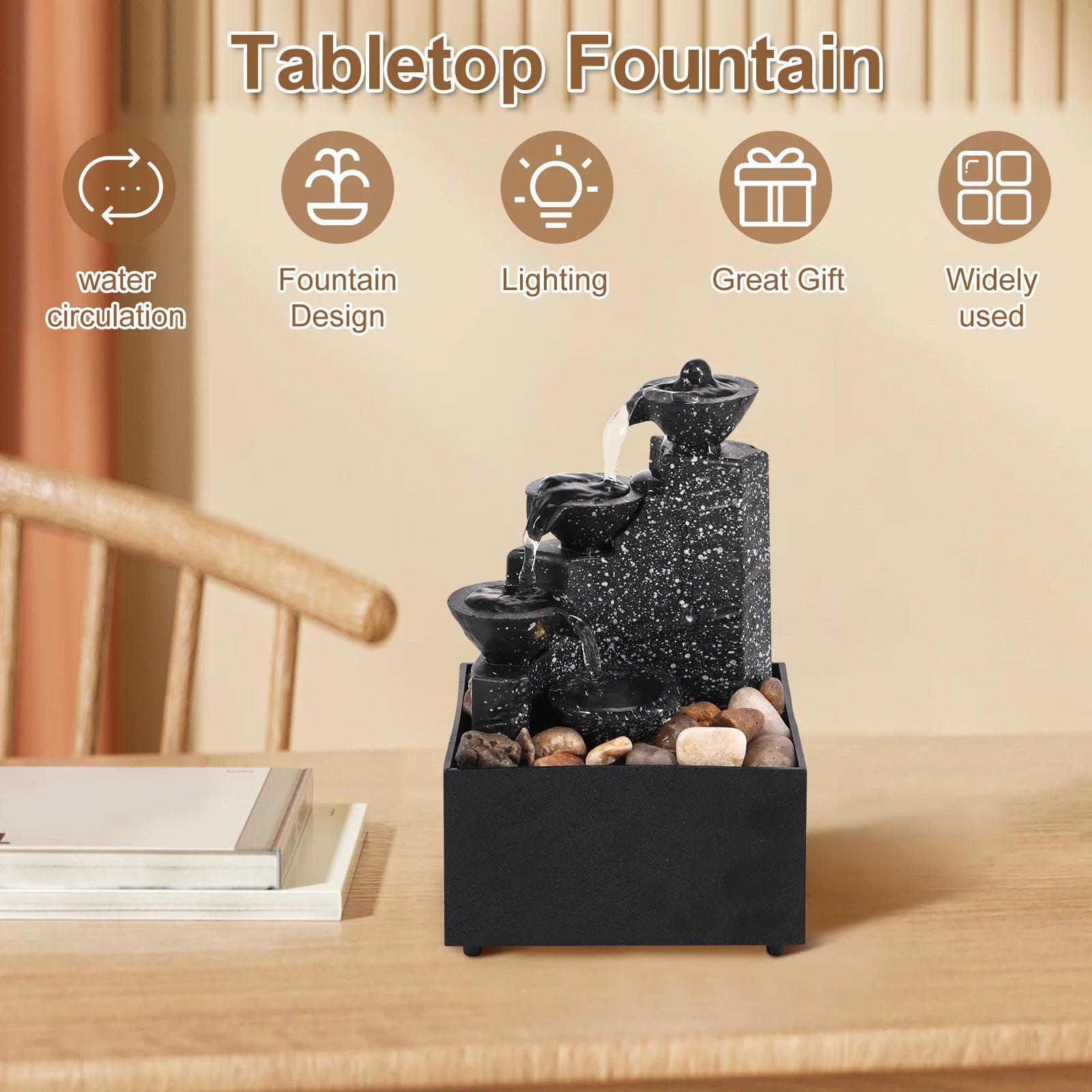 Tabletop Waterfall Home Decor Relaxation Meditation Desktop Fountain Lights Flowing Water Ornaments Mother's Day Festival Gifts