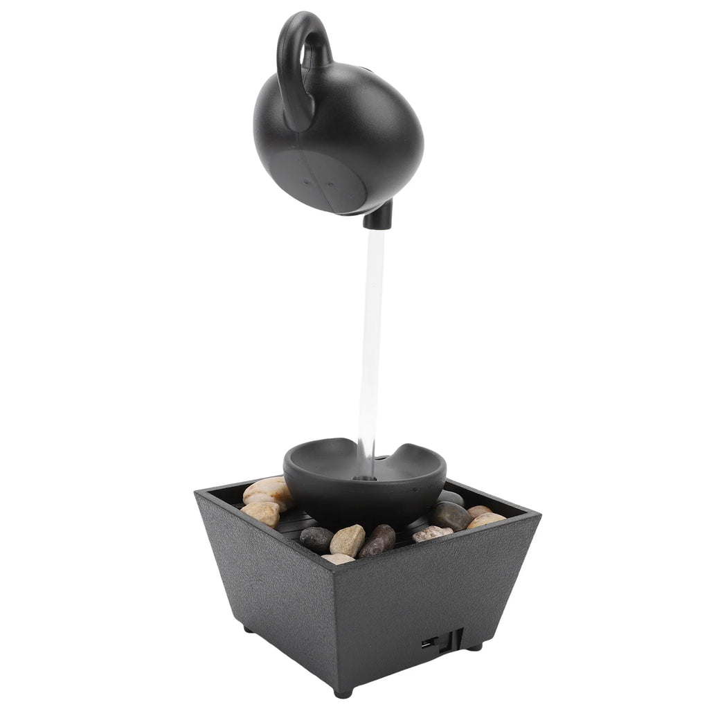 Floating Teapot Water Fountain Ornament Indoor Tabletop Waterfall Decoration with LED Light Stones Home Office Table Decor