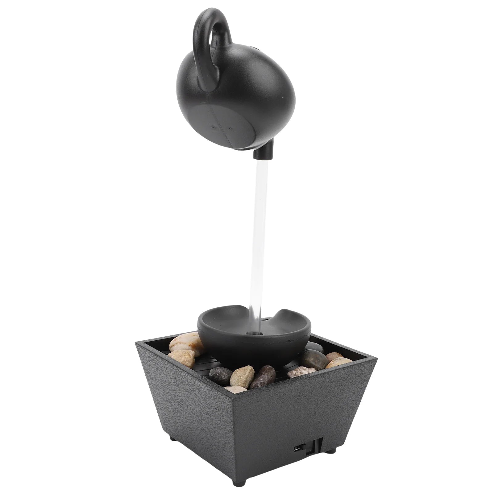 Floating Teapot Water Fountain Ornament Indoor Tabletop Waterfall Decoration with LED Light Stones Home Office Table Decor