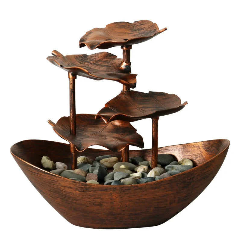 Tabletop Fountain Waterfall Fountain for Indoor Decor Water Over Sailing Lotus Leaf Electric Pump Soothing Calming and Relaxing