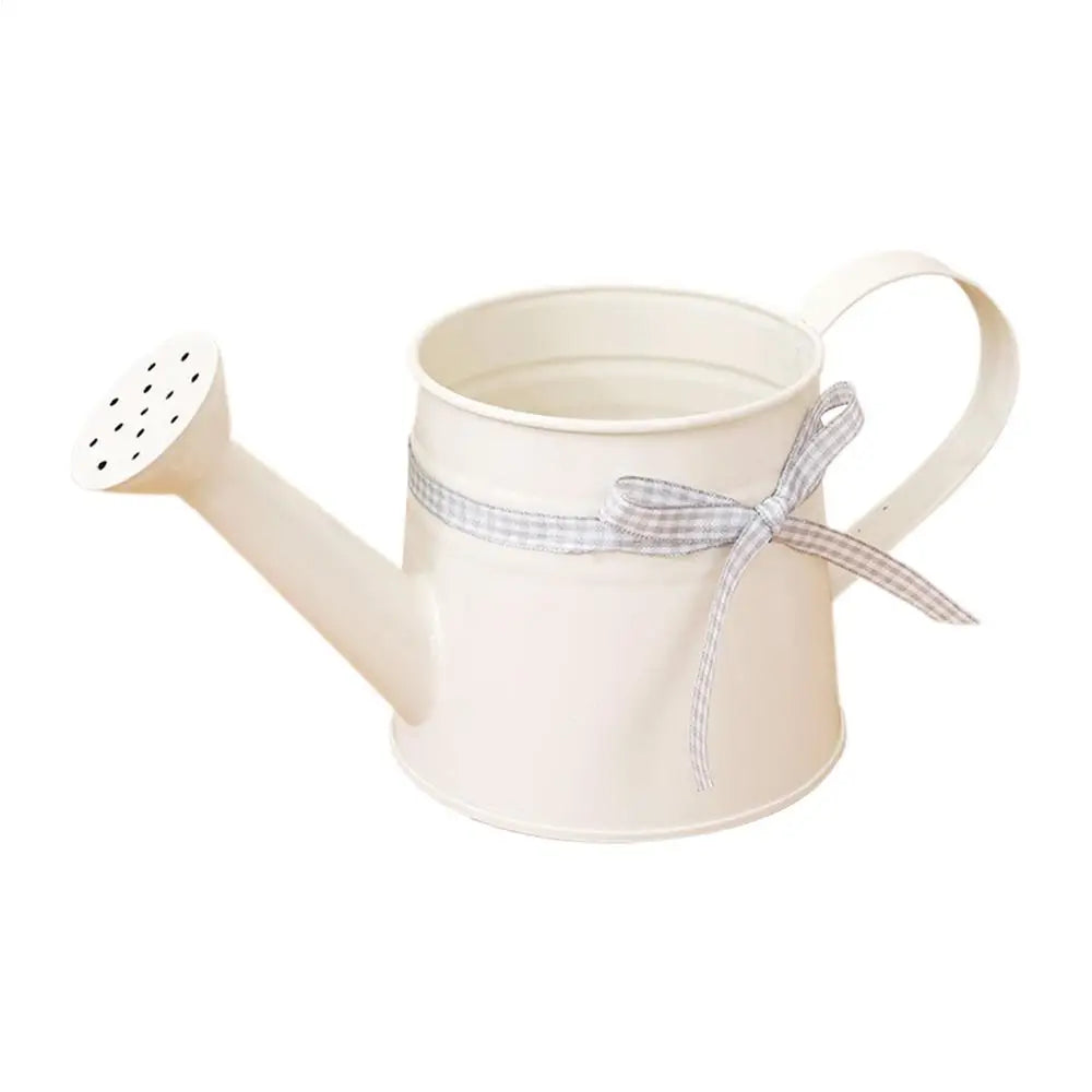Indoor Watering Can 1L Metal Pot with Sprinkler Head and Gingham Ribbon Modern Plant Watering Cans for Home Office Balcony