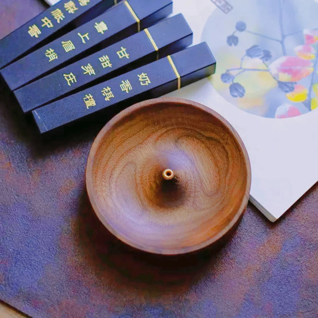 Solid Wood Incense Stick Handmade Tea Ceremony Round Incense Burner Agarwood Tray Holder