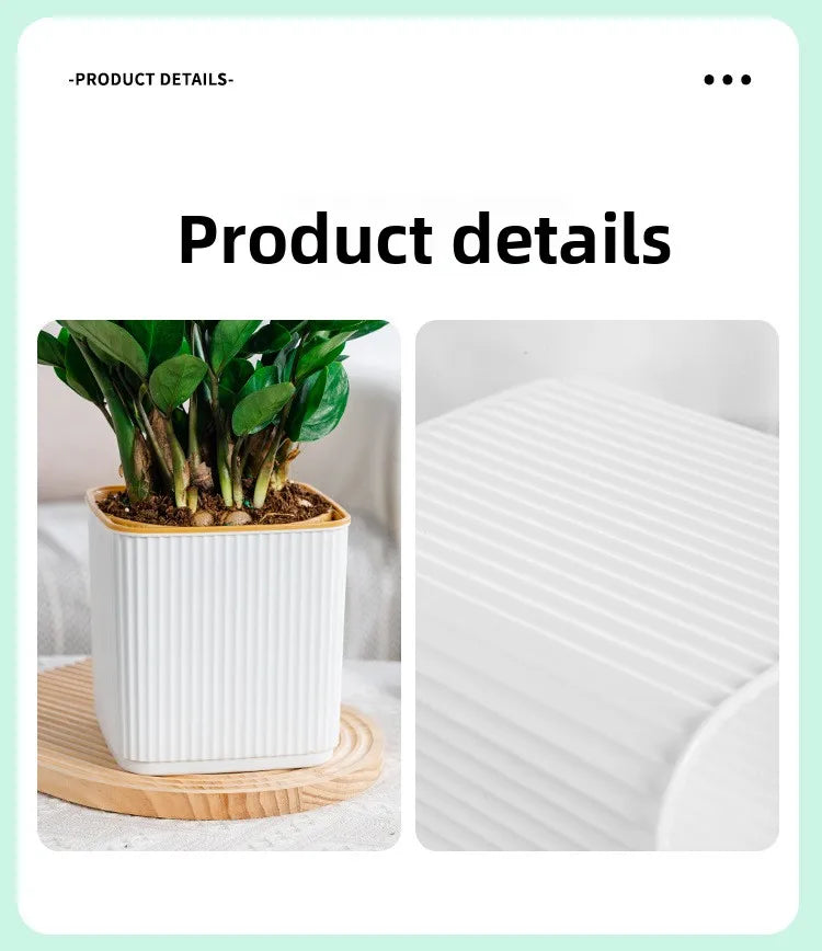 Self-Watering Flower Pot for Lazy People Nordic Style Vertical Striped Square Thickened Plastic Resin Indoor Balcony Green Plant