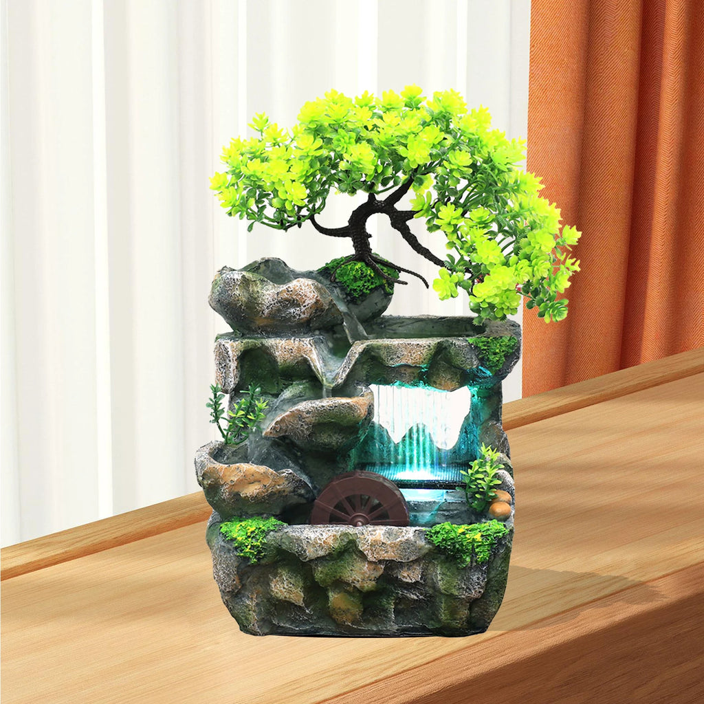 Desktop Small Rockery Simulation Tree Flowing Water Fountain And Rain Scenery for Meditation Yoga Room Creative Decorative