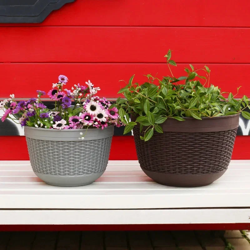 Imitation Rattan Weaving Creative Flower Planter Garden Pot Flowerpot Wall Hanging Plant Grow Basin Baskets Yard Balcony