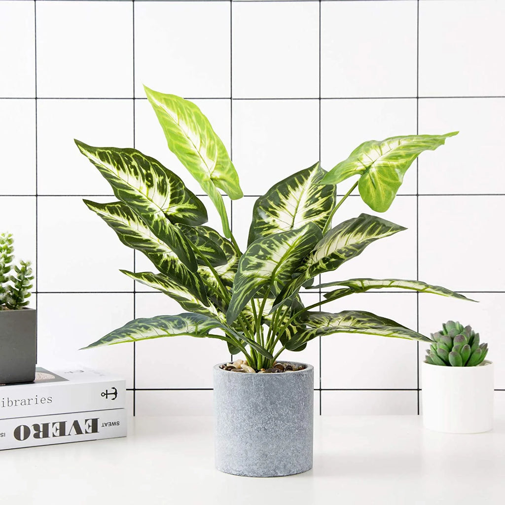 15" Artificial Potted Green Leaf Plants in Pot for Indoor, Home,Living Room,Office,Tabletop,Desk (Taro Leaf)