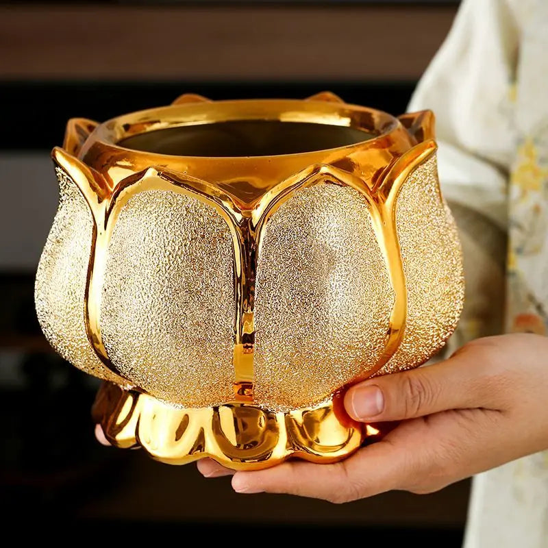 Buddhism Incense Burner Golden Ceramic Incense Sticks Holder Religious Items Lotus Decoration 4" 5" 6" 7" 8"