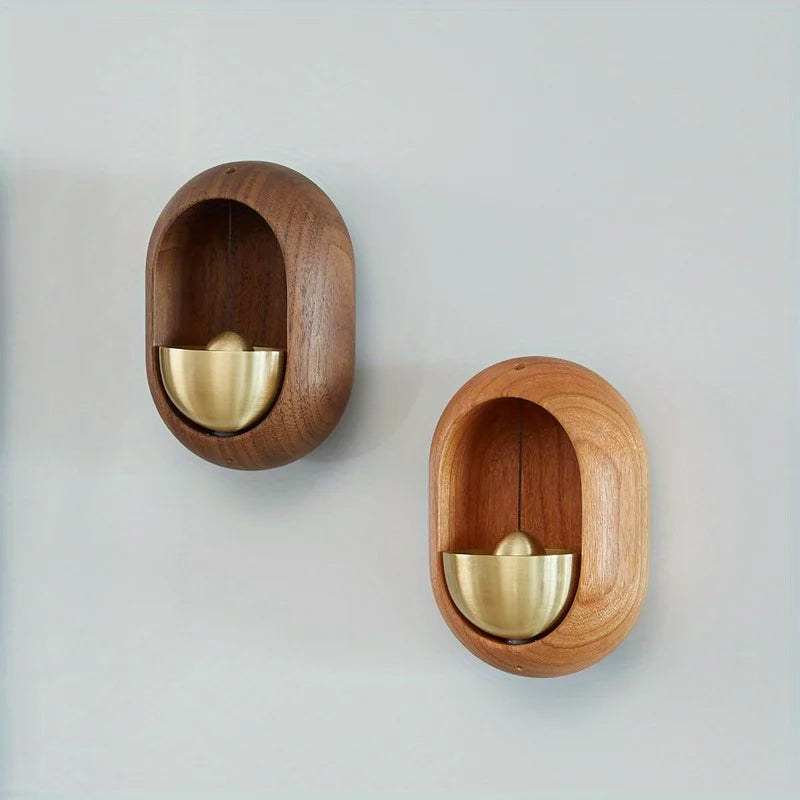 Wooden Doorbell Wind Chime With Brass Bell Home Decor Wall Hanging For Entryway Porch Or Gift