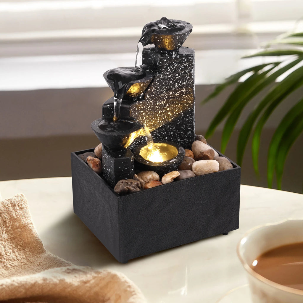 Tabletop Waterfall Home Decor Relaxation Meditation Desktop Fountain Lights Flowing Water Ornaments Mother's Day Festival Gifts