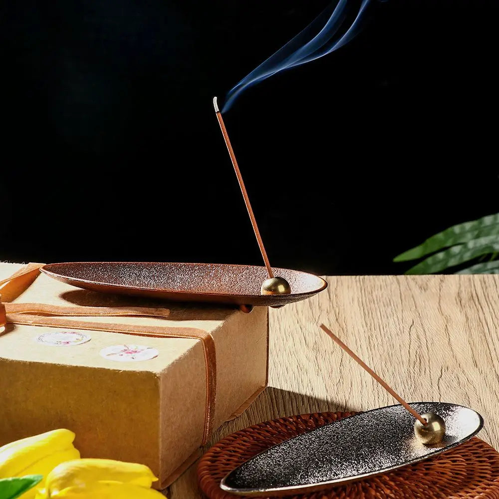 Incense Stick Holder for Sticks Japanese Style Healing Incense Burners with Ash Catcher Vintage Bronze Censer Rack 5.5 Inches