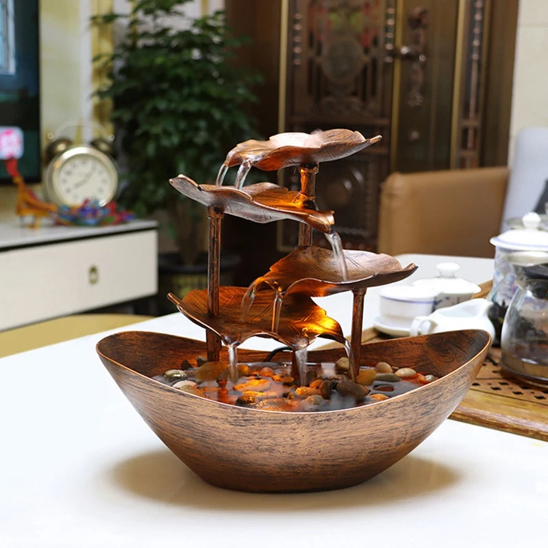 ABRM-Relaxation Indoor Waterfall Fountain Tabletop Water Fountain LED Light For Home Office Room Desktop Decoration
