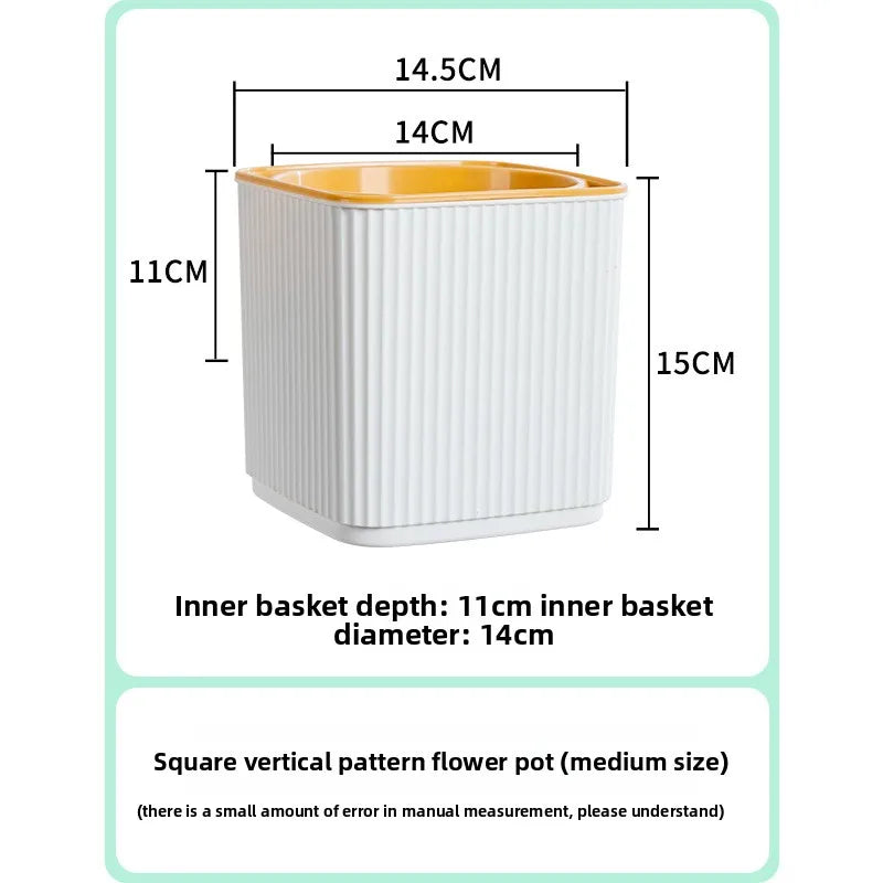 Self-Watering Flower Pot for Lazy People Nordic Style Vertical Striped Square Thickened Plastic Resin Indoor Balcony Green Plant