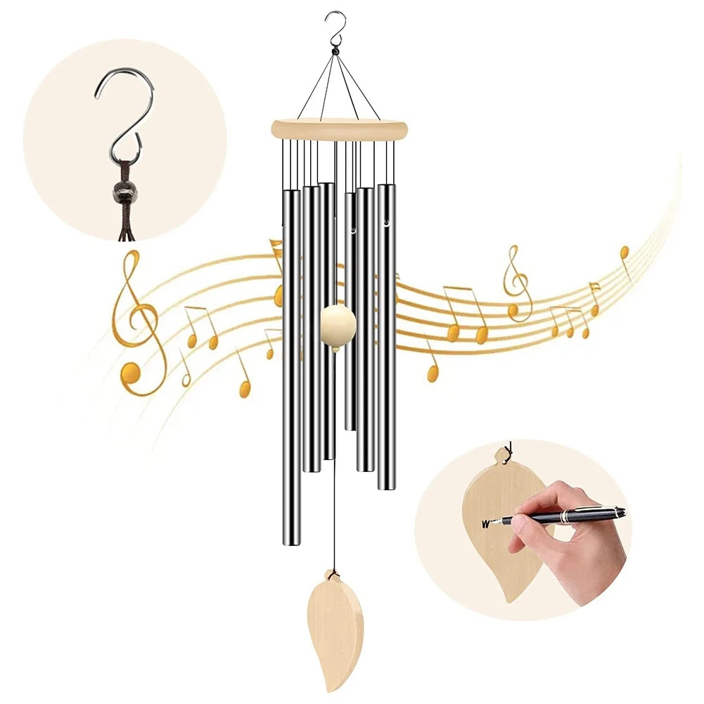 2025 Trend Wind Chimes Outdoor, Memorial Wind Chimes With Hook And 6 Tubes, Wooden Wind Chime Decor For Home, Garden, Patio