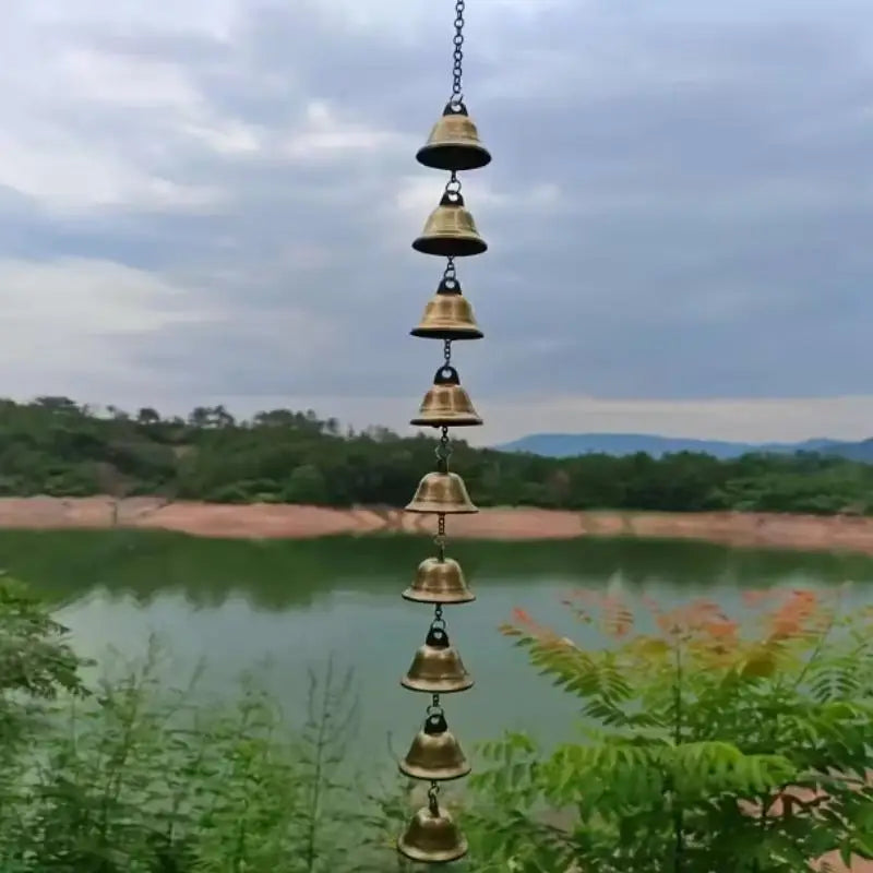 Handmade Metal Wind Chime Classic Rustic Iron Bell with Decor Chain Outdoor Hanging Decor for Courtyard Garden Wall