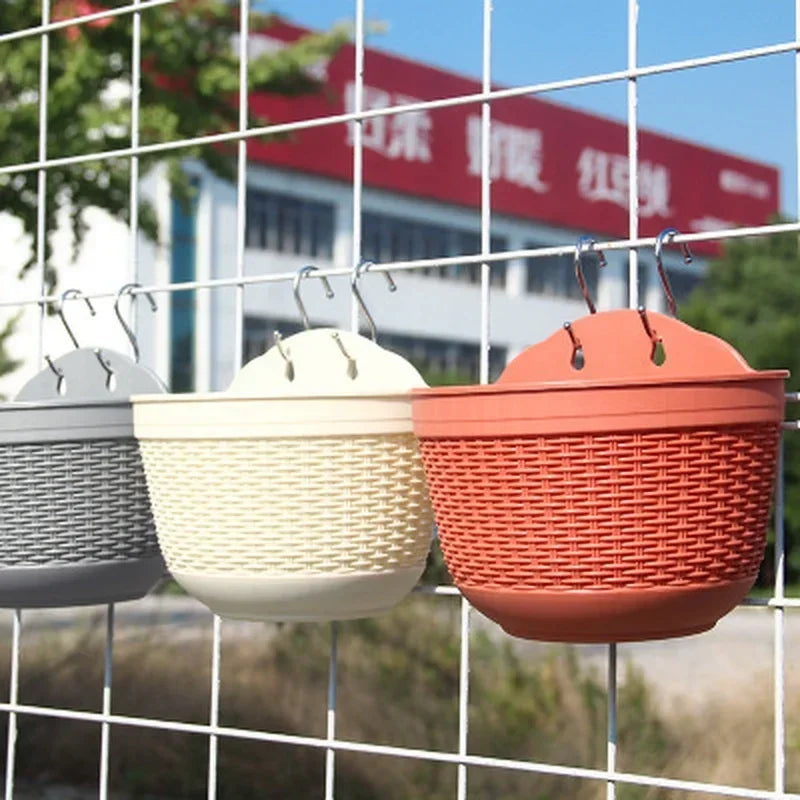 Imitation Rattan Weaving Creative Flower Planter Garden Pot Flowerpot Wall Hanging Plant Grow Basin Baskets Yard Balcony
