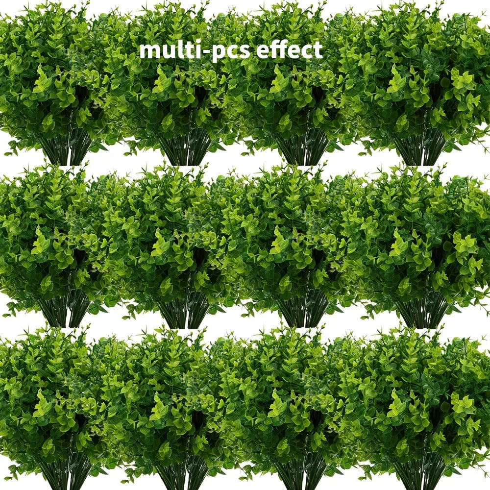 20PC Outdoor Artificial Green Plant UV-Resistant Simulated School Tree Shrubs Artificial Greenery Eucalyptus Suitable for Indoor