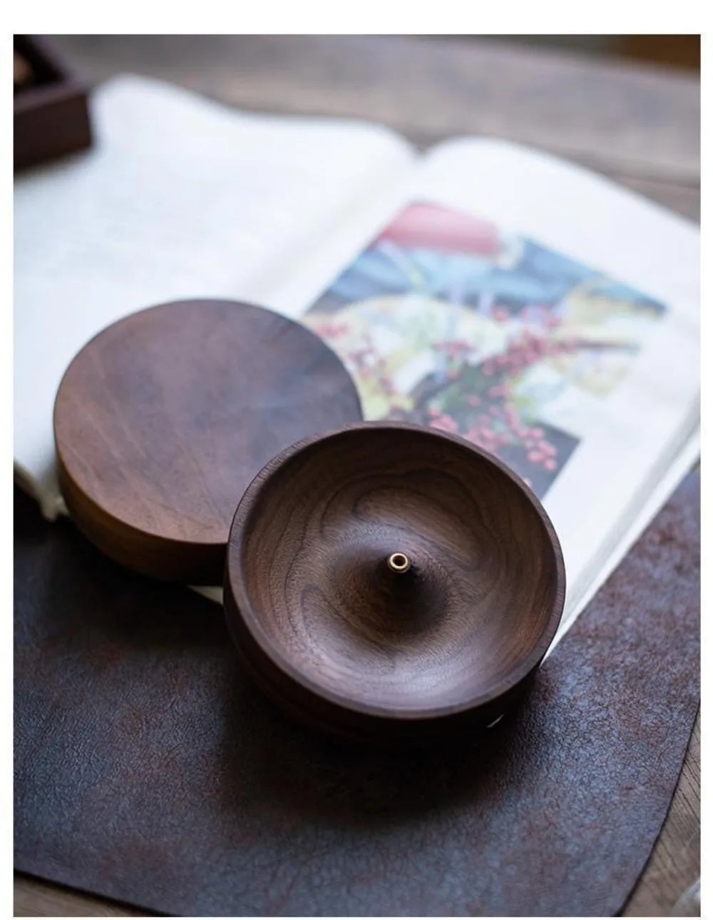 Solid Wood Incense Burner Handmade Tea Ceremony Round Incense Stick Indoor Incense Tray Multi Hole Home Ornament Decor Holder