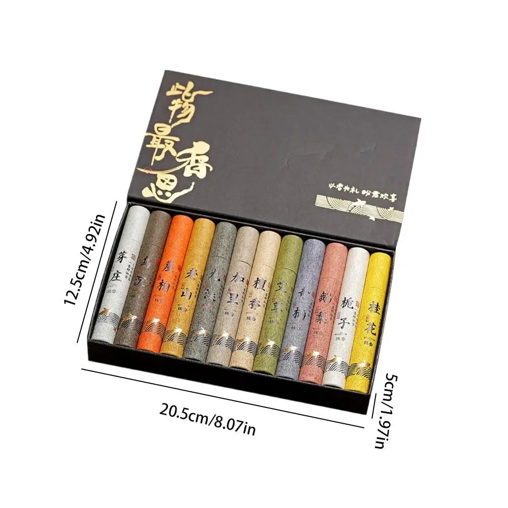 Chinese 12 kinds of scented Incense Stick Gift Box Set natural linear Aromatherapy For Home Indoor Yoga Zen Meditation Soothing