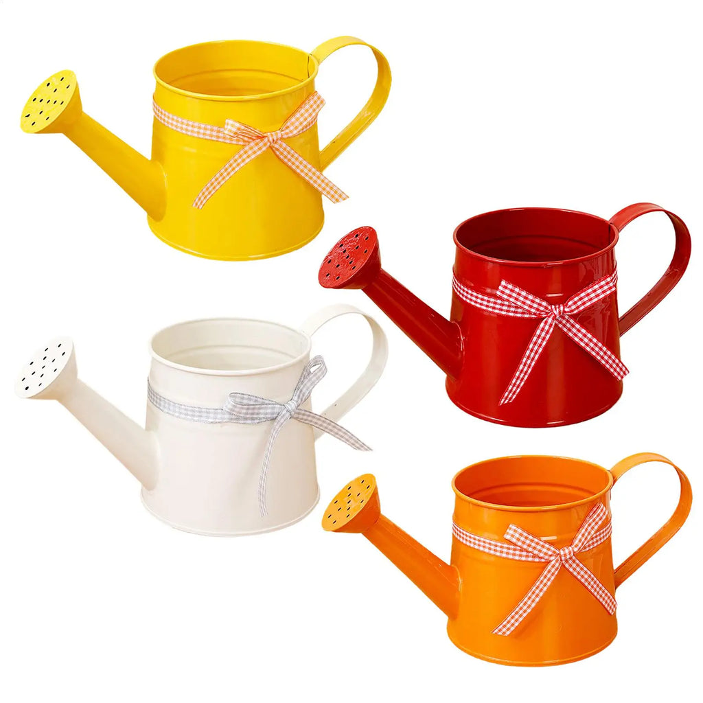 Indoor Watering Can 1L Metal Pot with Sprinkler Head and Gingham Ribbon Modern Plant Watering Cans for Home Office Balcony