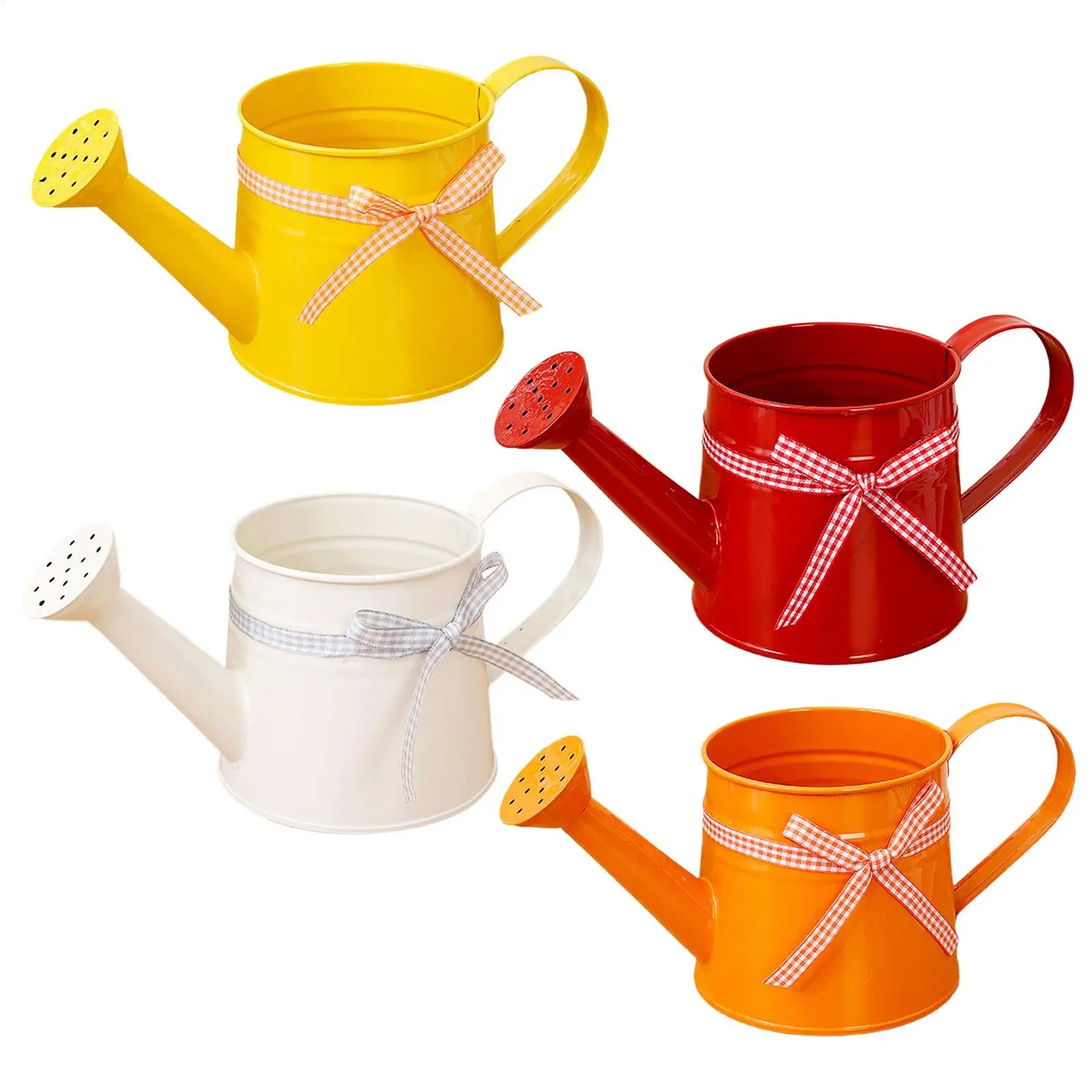 Indoor Watering Can 1L Metal Pot with Sprinkler Head and Gingham Ribbon Modern Plant Watering Cans for Home Office Balcony