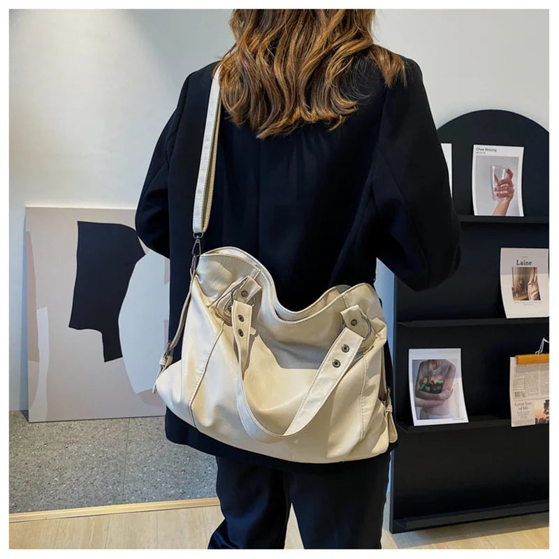 Big Black Shoulder Bags for Women Large Hobo Shopper Bag Solid Color Quality Soft Leather Crossbody Handbag Lady Travel Tote Bag