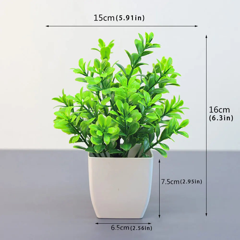 4 Different Types Mini Artificial Greenery Potted Plants White Basin for Home Office Desk Table Bathroom Decor Indoor Supplies