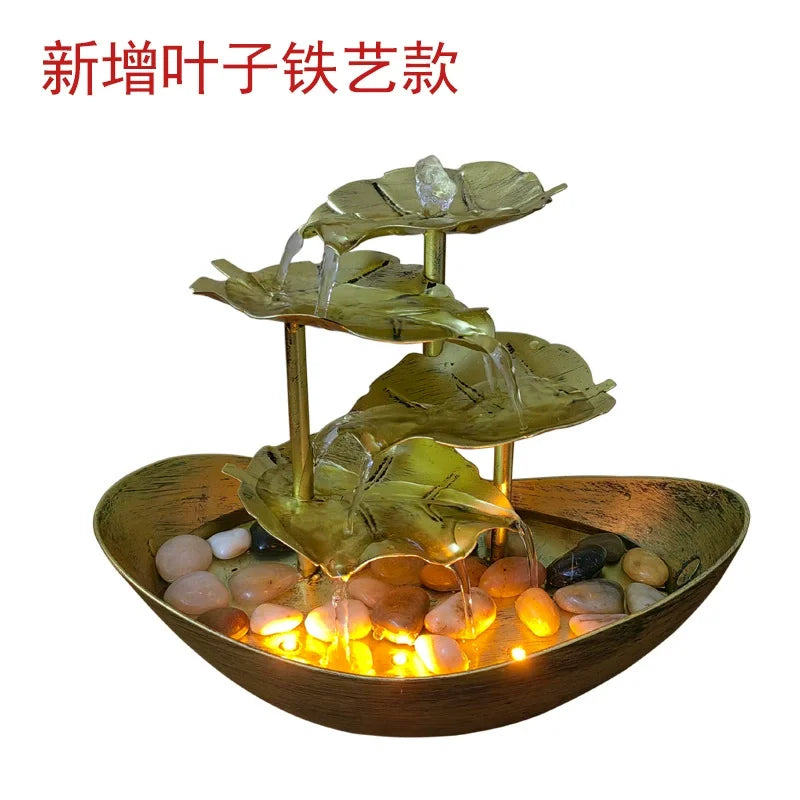 Tabletop Fountain Waterfall Fountain for Indoor Decor Water Over Sailing Lotus Leaf Electric Pump Soothing Calming and Relaxing