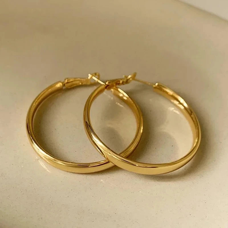 Elegant Retro Thick Round Circle Earrings for Women Simple Metal  Big Hoop Earrings Wedding Engagement Aesthetic Jewelry