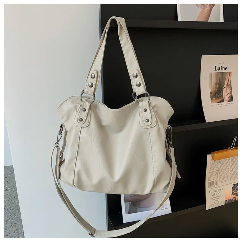 Big Black Shoulder Bags for Women Large Hobo Shopper Bag Solid Color Quality Soft Leather Crossbody Handbag Lady Travel Tote Bag