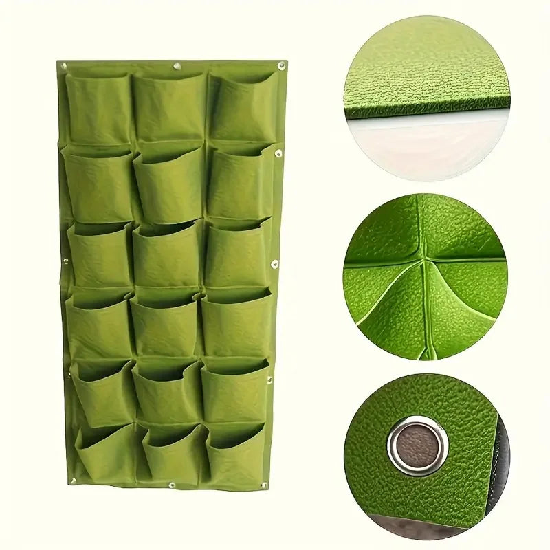 18-Pocket Vertical Garden Planter, Wall-Mounted Bag for Balcony/Patio. Grow herbs & vegetables indoors/outdoors. Space-saving.