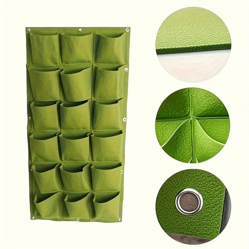 18-Pocket Vertical Garden Planter, Wall-Mounted Bag for Balcony/Patio. Grow herbs & vegetables indoors/outdoors. Space-saving.