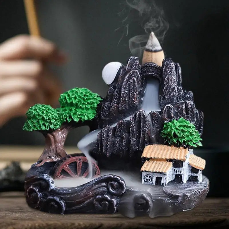 Waterfall Incense Burner Holder Mountains River Stick Holder Buddhism Aroma Backflow Incense Cones For Home Office House Decor