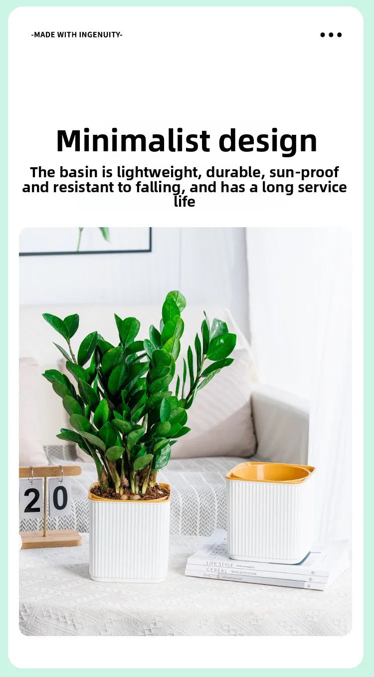 Self-Watering Flower Pot for Lazy People Nordic Style Vertical Striped Square Thickened Plastic Resin Indoor Balcony Green Plant