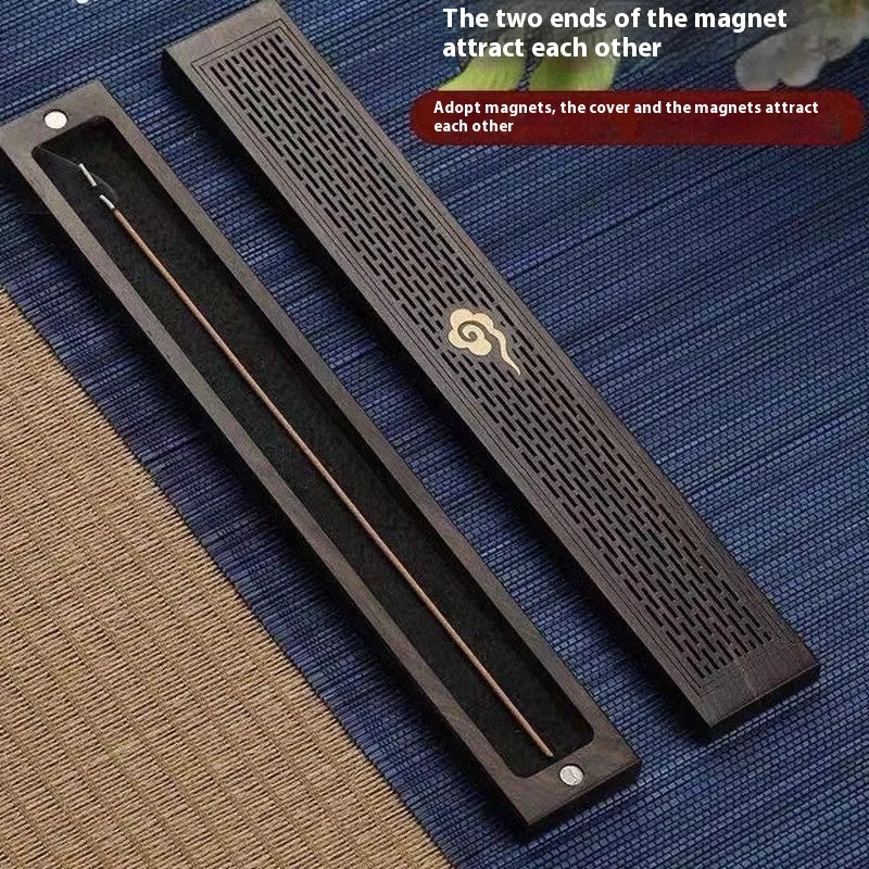 Portable Incense Burner Stick Holder Antique Ebony Sandalwood Hollowed Out Line Incense Box Buddhist Bedroom Yoga Incense Burn