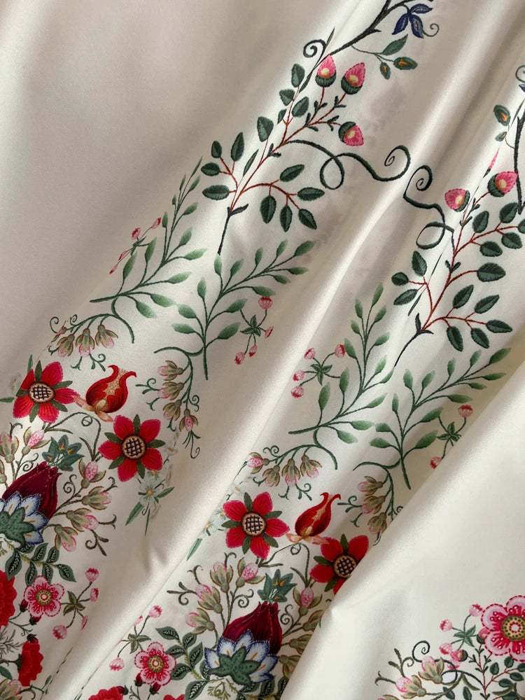 2026 Runway Luxury Designer Dresses Women Stand Neck Long Sleeve Floral Print With Belt Boho Holiday Dress Flower Long Robes