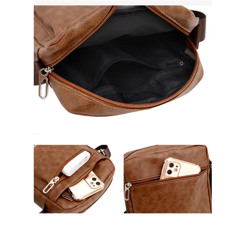 Men's PU Leather Crossbody Shoulder Bags High quality Tote Fashion Business Man Messenger Bag  Leather Bags fanny pack