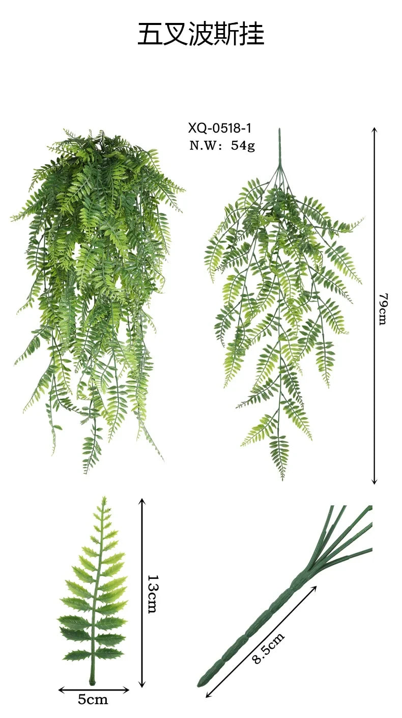 Persian fern Leaves Vines Home Room Decor Hanging Artificial Plant Plastic Leaf Grass Wedding Party Wall Balcony Decoration